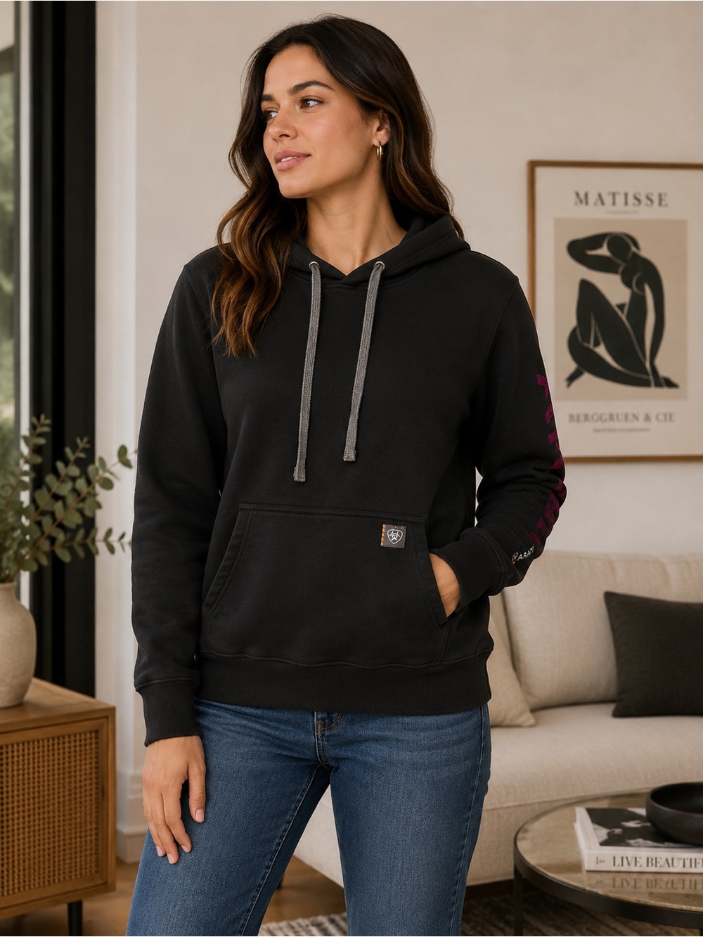 ARIAT Women's Rebar Graphic Black Pullover Hoodie Sweatshirt Medium